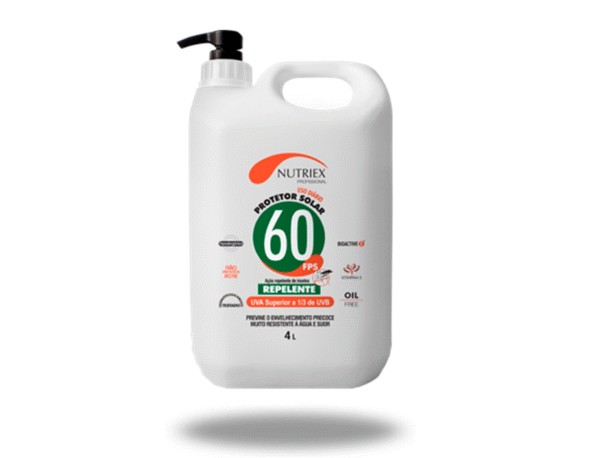 PROTETOR SOLAR FATOR 60 4L COM REPELENTE E DOSADOR NUTRIEX.