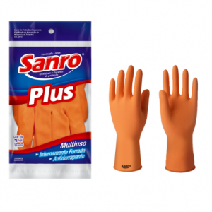 LUVA LÁTEX SANRO PLUS LARANJA.