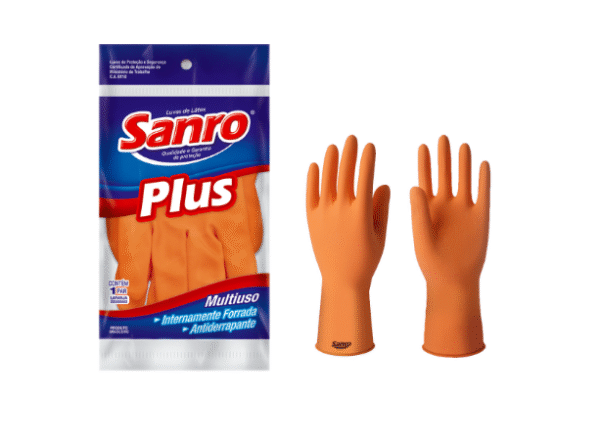 LUVA LÁTEX SANRO PLUS LARANJA.